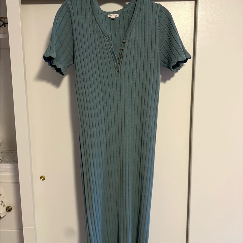 Tea n Rose Teal Ribbed Midi Dress